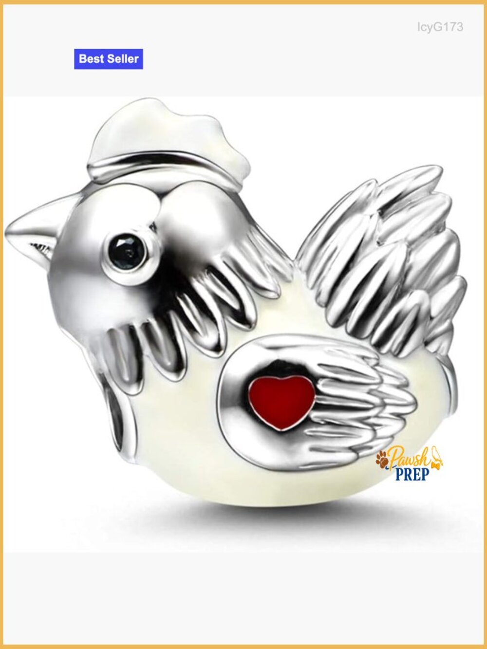 Sterling Silver Chicken Charm Bead for Bracelet Necklace